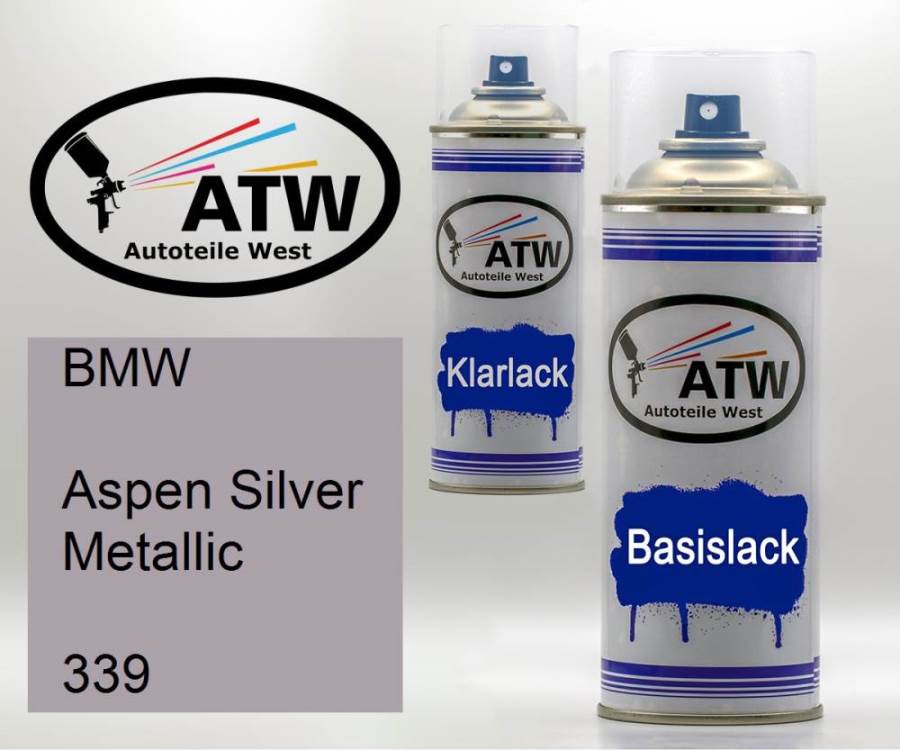 BMW, Aspen Silver Metallic, 339: 400ml Sprühdose + 400ml Klarlack - Set, von ATW Autoteile West.